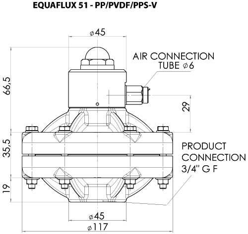 Размеры (мм) - EQUAFLUX 51 PP PVDF PPS-V